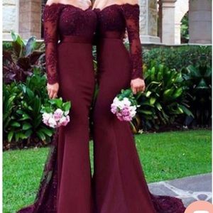 Trumpet Off-the-Shoulder Long Sleeve Stretch Crepe Sweep Train Bridesmaid Dresse